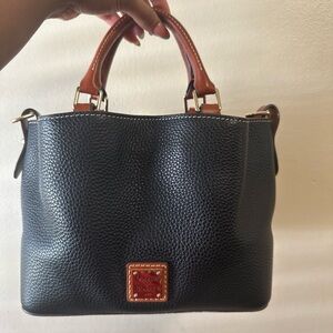 Dooney & Bourke Black Pebbled Leather Satchel with Brown Trim